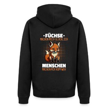 Fuchs Füchse Wildtier Waldtier Rotfuchs - Unisex Premium Bio Zip Hoodie - Schwarz - Hinten - Nico (187cm)