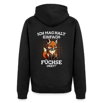 Fuchs Füchse Wildtier Waldtier Rotfuchs - Unisex Premium Bio Zip Hoodie - Schwarz - Hinten - Nico (187cm)