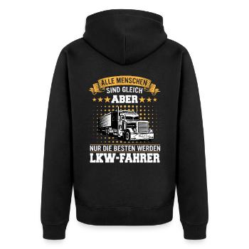 LKW Fahrer Fernfahrer Lastkraftwagenfahrer - Unisex Premium Bio Zip Hoodie - Schwarz - Hinten - Nico (187cm)