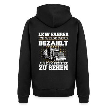 LKW Fahrer Fernfahrer Lastkraftwagenfahrer - Unisex Premium Bio Zip Hoodie - Schwarz - Hinten - Nico (187cm)