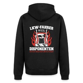 LKW Fahrer Fernfahrer Lastkraftwagenfahrer - Unisex Premium Bio Zip Hoodie - Schwarz - Hinten - Nico (187cm)