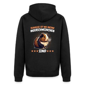 Meerschweinchen Kurzhaar Langhaar Crested - Unisex Premium Bio Zip Hoodie - Schwarz - Hinten - Nico (187cm)