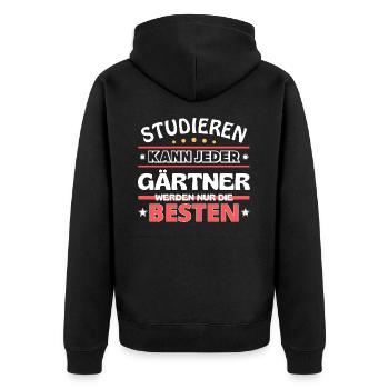 Nur die Besten werden Gärtner - Unisex Premium Bio Zip Hoodie - Schwarz - Hinten - Nico (187cm)