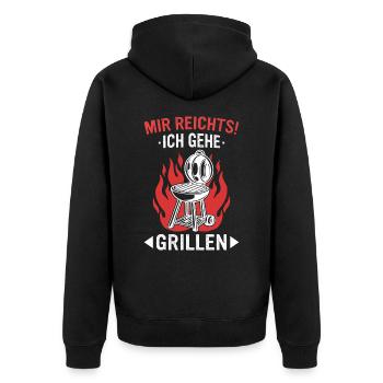 Grillen Grill BBQ Barbecue Grillschürze Griller - Unisex Premium Bio Zip Hoodie - Schwarz - Hinten - Nico (187cm)