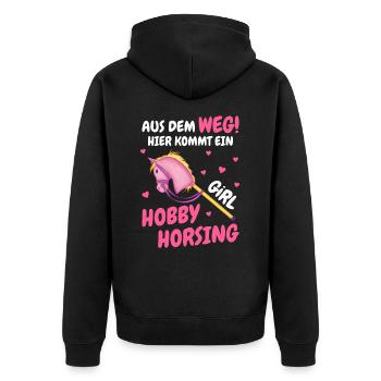 Hobby Horsing Steckenpferd Hobbyhorsing - Unisex Premium Bio Zip Hoodie - Schwarz - Hinten - Nico (187cm)