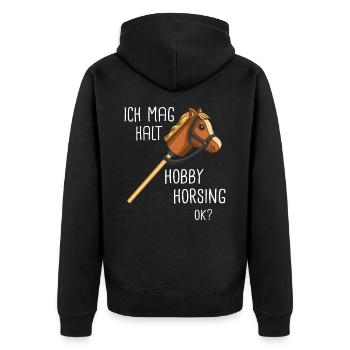 Hobby Horsing Steckenpferd Hobbyhorsing - Unisex Premium Bio Zip Hoodie - Schwarz - Hinten - Nico (187cm)