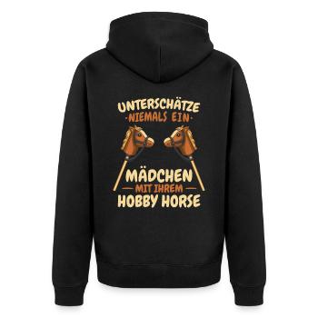 Hobby Horsing Steckenpferd Hobbyhorsing - Unisex Premium Bio Zip Hoodie - Schwarz - Hinten - Nico (187cm)