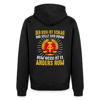 Ostdeutschland Osten Ossi DDR Heimat Ostblock - Unisex Premium Bio Zip Hoodie - Schwarz - Hinten - Nico (187cm)