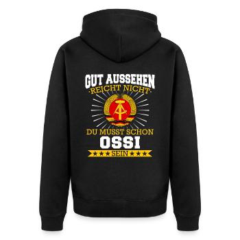 Ostdeutschland Osten Ossi DDR Heimat Ostblock - Unisex Premium Bio Zip Hoodie - Schwarz - Hinten - Nico (187cm)