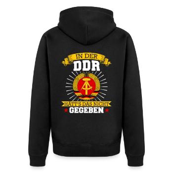 Ostdeutschland Osten Ossi DDR Heimat Ostblock - Unisex Premium Bio Zip Hoodie - Schwarz - Hinten - Nico (187cm)