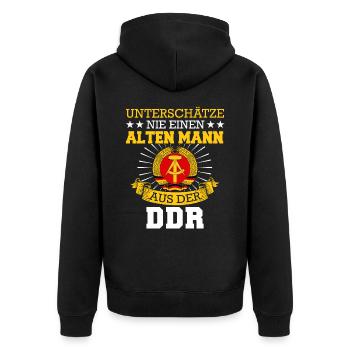 Ostdeutschland Osten Ossi DDR Heimat Ostblock - Unisex Premium Bio Zip Hoodie - Schwarz - Hinten - Nico (187cm)