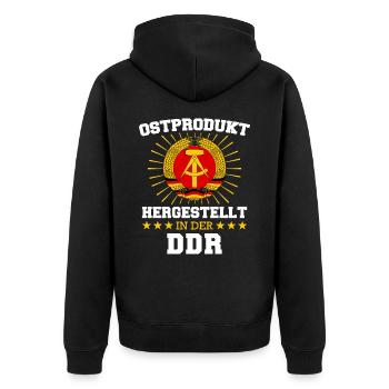 Ostdeutschland Osten Ossi DDR Heimat Ostblock - Unisex Premium Bio Zip Hoodie - Schwarz - Hinten - Nico (187cm)