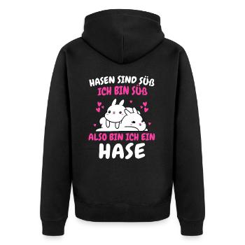 Hase Hasen Kaninchen Haustier - Unisex Premium Bio Zip Hoodie - Schwarz - Hinten - Nico (187cm)