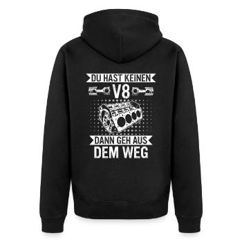 V8 Motor Acht Zylinder Hubraum Motor Tuning Tuner - Unisex Premium Bio Zip Hoodie - Schwarz - Hinten - Nico (187cm)