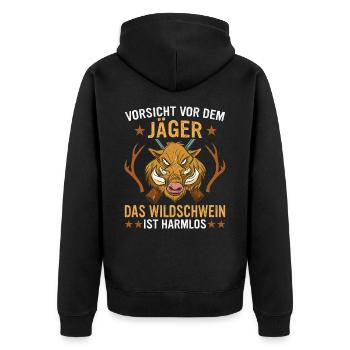 Wildschwein Jäger Wildschweine Jagd Wald Wildsau - Unisex Premium Bio Zip Hoodie - Schwarz - Hinten - Nico (187cm)