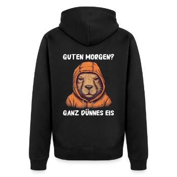 Capybara Wasserschwein Capybaras - Unisex Premium Bio Zip Hoodie - Schwarz - Hinten - Nico (187cm)