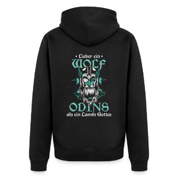 Wikinger Nordisch Krieger Valhalla - Unisex Premium Bio Zip Hoodie - Schwarz - Hinten - Nico (187cm)
