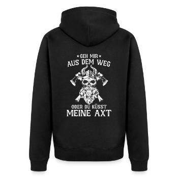 Wikinger Nordisch Krieger Valhalla - Unisex Premium Bio Zip Hoodie - Schwarz - Hinten - Nico (187cm)