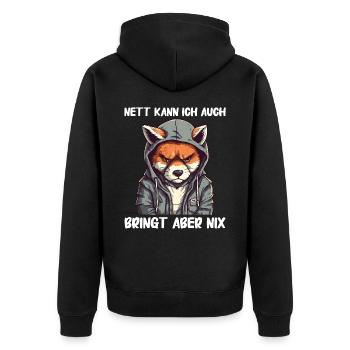 Fuchs Füchse Wildtier Waldtier Rotfuchs - Unisex Premium Bio Zip Hoodie - Schwarz - Hinten - Nico (187cm)