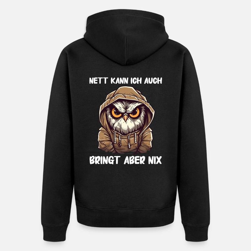 Nachteule Eule Eulen Vogel - Unisex Premium Bio Zip Hoodie - Schwarz