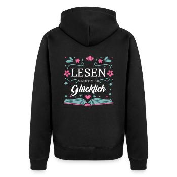 Buch Lesen Bücher Buch Nerd Bücherwurm - Unisex Premium Bio Zip Hoodie - Schwarz - Hinten - Nico (187cm)