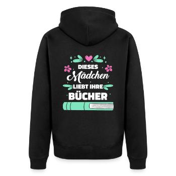 Buch Lesen Bücher Buch Nerd Bücherwurm - Unisex Premium Bio Zip Hoodie - Schwarz - Hinten - Nico (187cm)