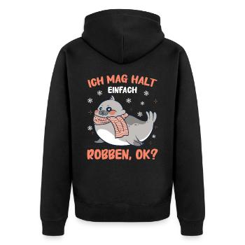 Robbe Robben Seerobbe Seelöwe Tier Seehund - Unisex Premium Bio Zip Hoodie - Schwarz - Hinten - Nico (187cm)
