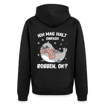 Robbe Robben Seerobbe Seelöwe Tier Seehund - Unisex Premium Bio Zip Hoodie - Schwarz - Hinten - Nico (187cm)