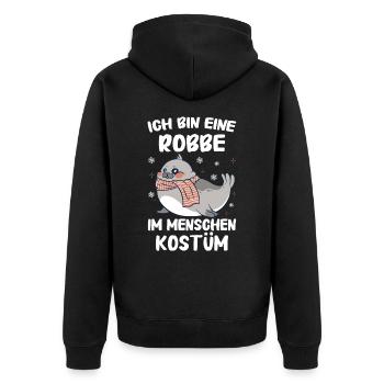 Robbe Robben Seerobbe Seelöwe Tier Seehund - Unisex Premium Bio Zip Hoodie - Schwarz - Hinten - Nico (187cm)