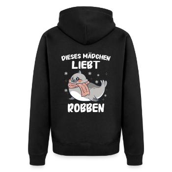 Robbe Robben Seerobbe Seelöwe Tier Seehund - Unisex Premium Bio Zip Hoodie - Schwarz - Hinten - Nico (187cm)