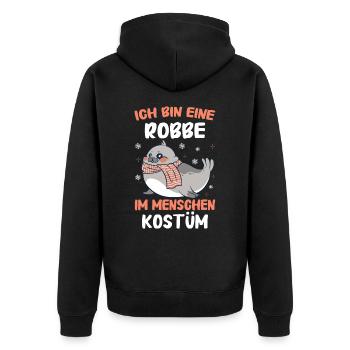 Robbe Robben Seerobbe Seelöwe Tier Seehund - Unisex Premium Bio Zip Hoodie - Schwarz - Hinten - Nico (187cm)