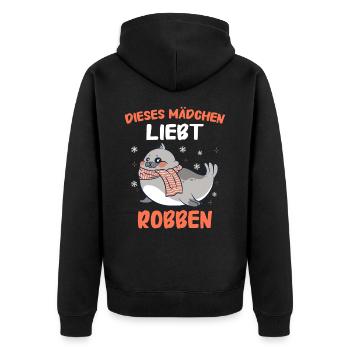 Robbe Robben Seerobbe Seelöwe Tier Seehund - Unisex Premium Bio Zip Hoodie - Schwarz - Hinten - Nico (187cm)