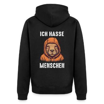 Capybara Wasserschwein Capybaras - Unisex Premium Bio Zip Hoodie - Schwarz - Hinten - Nico (187cm)