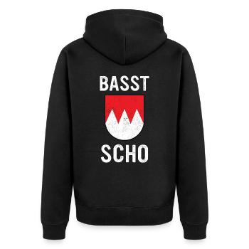 Franken Bayern Nürnberg Frankenland Fränkisch - Unisex Premium Bio Zip Hoodie - Schwarz - Hinten - Nico (187cm)