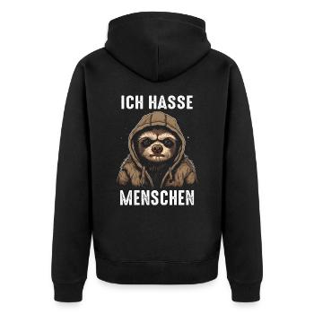 Faultier Faultiere Tier Schlafen Faul - Unisex Premium Bio Zip Hoodie - Schwarz - Hinten - Nico (187cm)