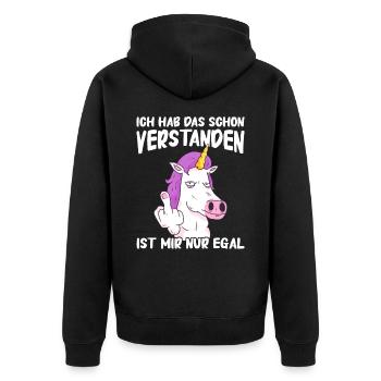 Einhorn Einhörner Fabelwesen Mystisch - Unisex Premium Bio Zip Hoodie - Schwarz - Hinten - Nico (187cm)