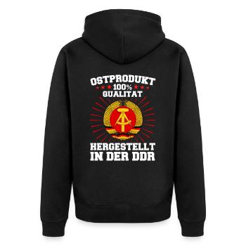 Ostdeutschland Osten Ossi DDR Heimat Ostblock - Unisex Premium Bio Zip Hoodie - Schwarz - Hinten - Nico (187cm)
