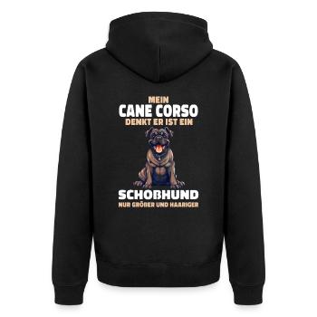 Cane Corso Italiano Hund - Unisex Premium Bio Zip Hoodie - Schwarz - Hinten - Nico (187cm)