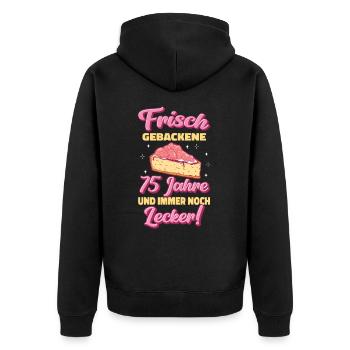 Geschenk 75 Jahre Geburtstagskind - Unisex Premium Bio Zip Hoodie - Schwarz - Hinten - Nico (187cm)