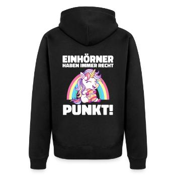 Einhorn Einhörner Fabelwesen Mystisch - Unisex Premium Bio Zip Hoodie - Schwarz - Hinten - Nico (187cm)