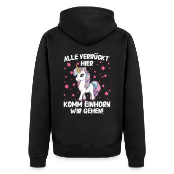 Einhorn Einhörner Fabelwesen Mystisch - Unisex Premium Bio Zip Hoodie - Schwarz - Hinten - Nico (187cm)