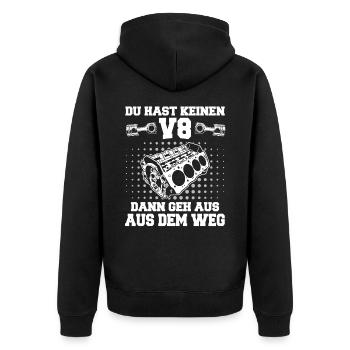 V8 Motor Acht Zylinder Hubraum Motor Tuning Tuner - Unisex Premium Bio Zip Hoodie - Schwarz - Hinten - Nico (187cm)