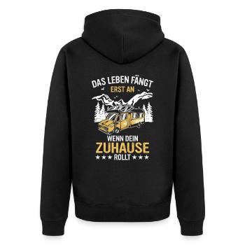 Camping Wohnwagen Camper - Unisex Premium Bio Zip Hoodie - Schwarz - Hinten - Nico (187cm)