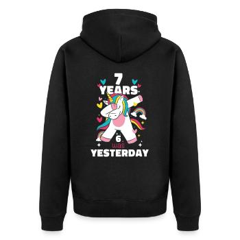 Cadeau 7 ans anniversaire garçon ou fille - Veste à capuche bio Premium Unisexe - noir - Dos - Nico (187cm)