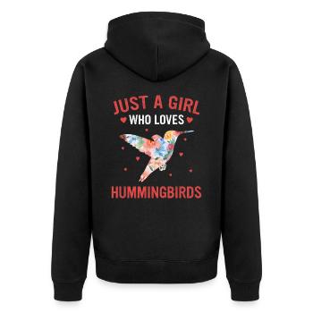 Kolibri Kolibris Vogel Hummingbird Tier - Unisex Premium Bio Zip Hoodie - Schwarz - Hinten - Nico (187cm)