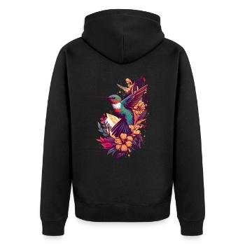 Kolibri Kolibris Vogel Hummingbird Tier - Unisex Premium Bio Zip Hoodie - Schwarz - Hinten - Nico (187cm)