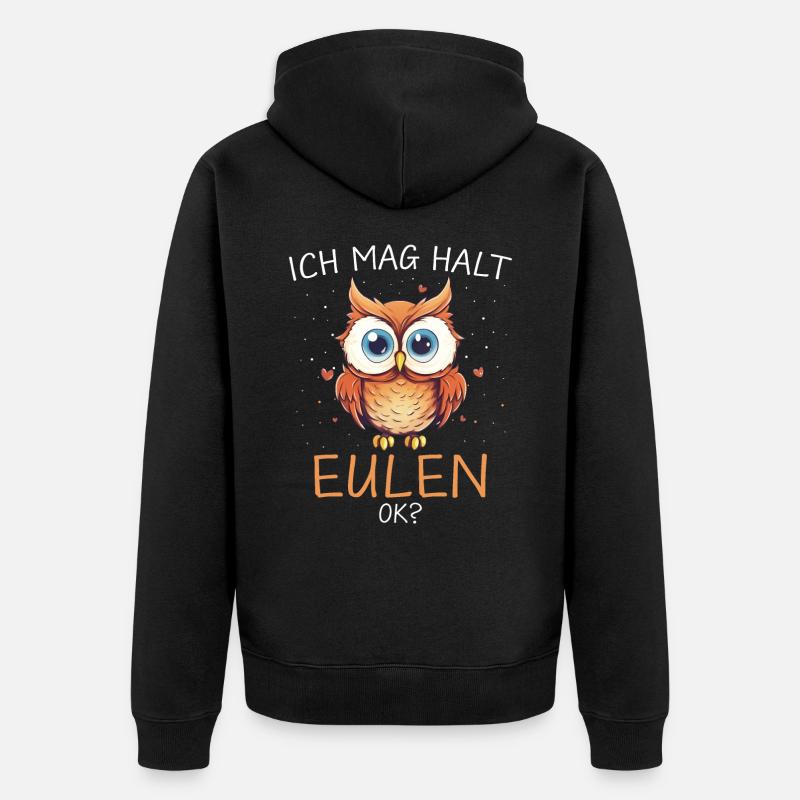 Nachteule Eule Eulen Vogel - Unisex Premium Bio Zip Hoodie - Schwarz