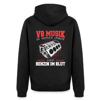 V8 Motor 8 Zylinder Hubraum Auto Tuning Tuner - Unisex Premium Bio Zip Hoodie - Schwarz - Hinten - Nico (187cm)