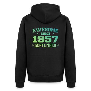 September 1957 Birthday Gift September 1957 - Unisex Premium Organic Zip Hoodie - black - Back - Nico (187cm)