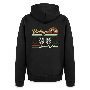 Anniversaire 64 Ans | Millésime 1961 Cadeau 1961 - Veste à capuche bio Premium Unisexe - noir - Dos - Nico (187cm)